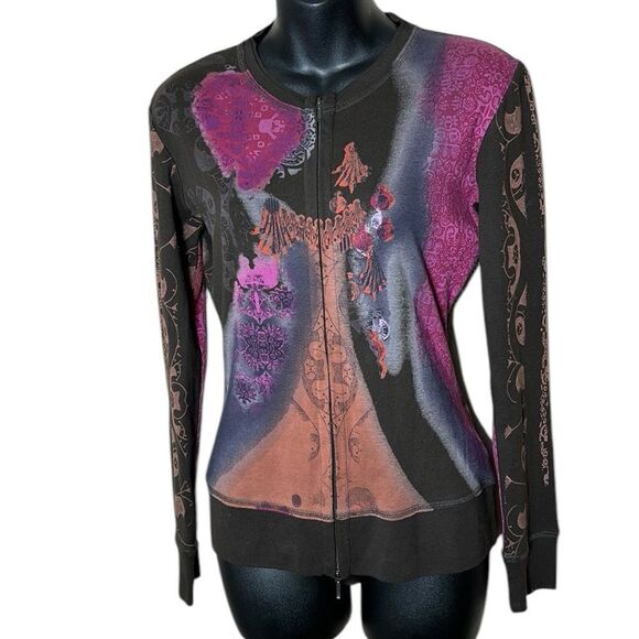 Noun boho y2k abstract artsy colorful dopamine maximalist zipper front sweater S - Picture 1 of 4